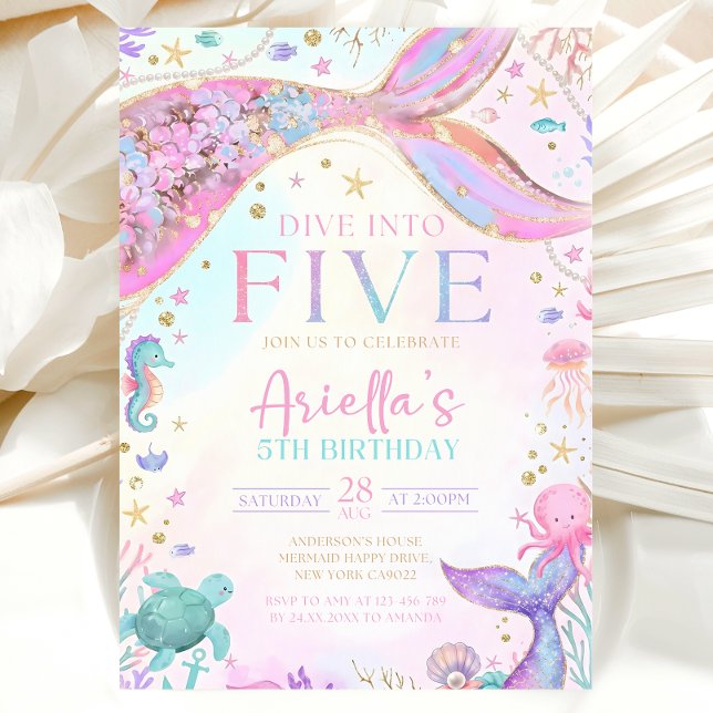 Convites Mermaid 5Th Birthday Invitation (Criador carregado)
