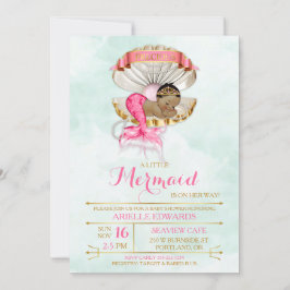 Convites Mermaid Baby Concha de Marisco Tiara Afro-American
