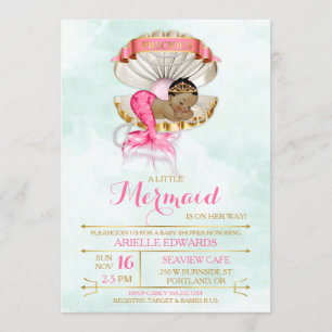 Convites Mermaid Baby Concha de Marisco Tiara Afro-American