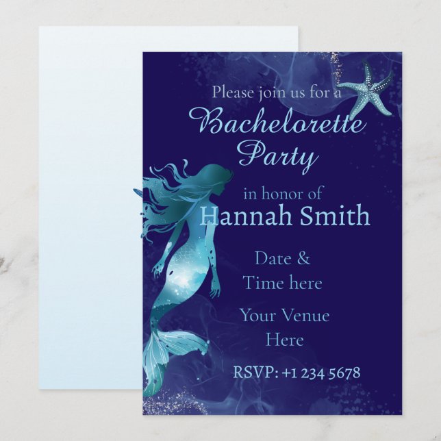 Convites Mermaid Bachelorette Beach Party Invitation  (Frente/Verso)