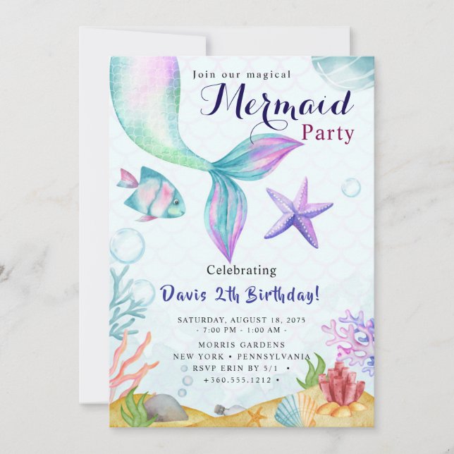 Convites Mermaid Birthday Bash (Frente)