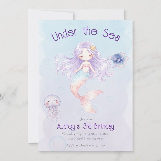 Convites Mermaid Birthday Invitation (Frente)