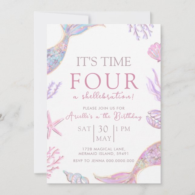 Convites Mermaid Birthday Invitation (Frente)