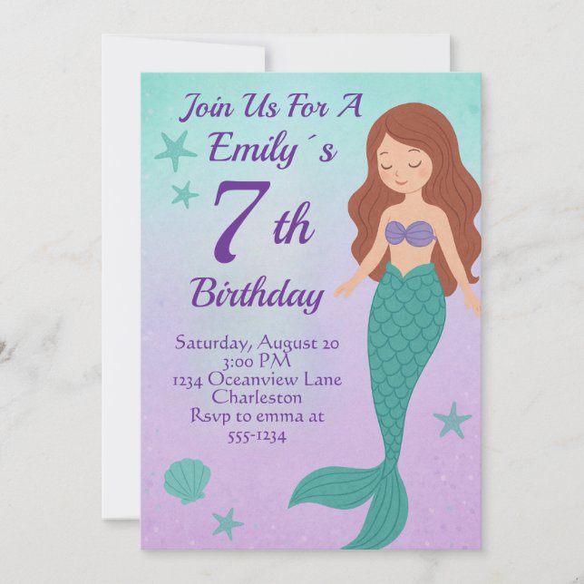 Convites Mermaid Birthday Invitation (Frente)