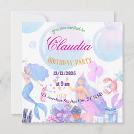 Convites Mermaid Birthday Invitation for Kids