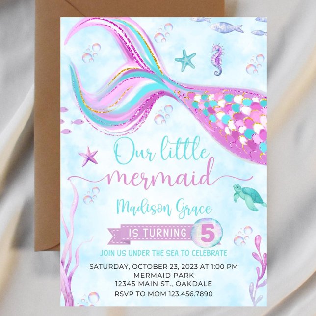 Convites Mermaid Birthday Invitation Modelo, Editável (Criador carregado)