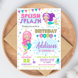 Convites Mermaid Birthday Invitation Splish Splash Invite