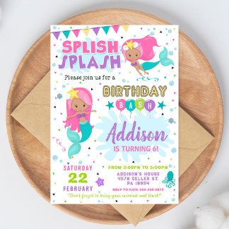 Convites Mermaid Birthday Invitation Splish Splash Invite
