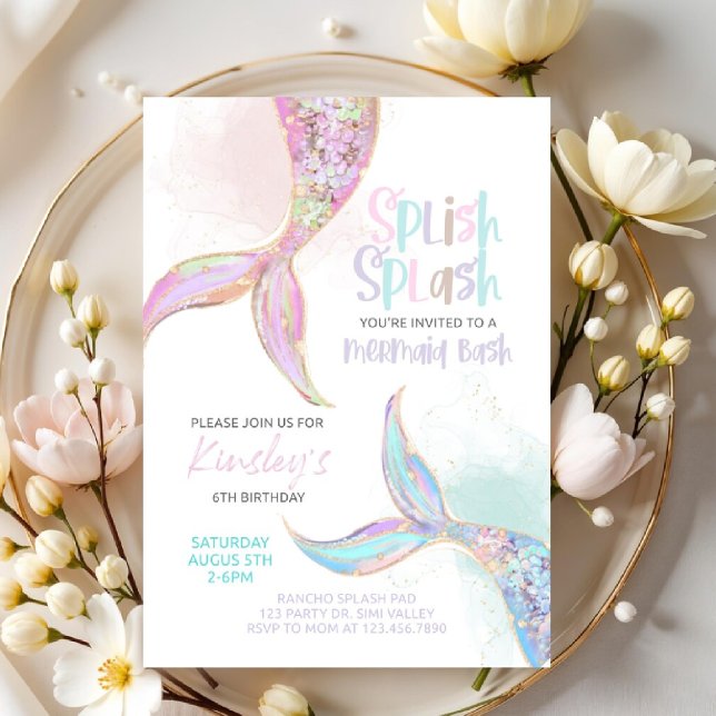 Convites mermaid birthday, mermaid party invite, girls  (Criador carregado)