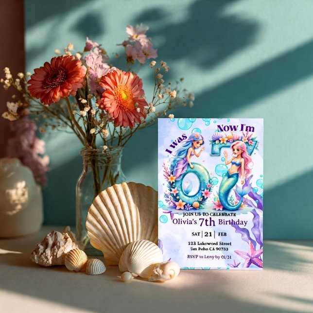 Convites Mermaid Birthday Numbers 67 Kids (Criador carregado)