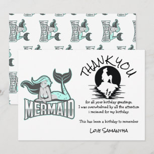 Convites Mermaid Blue Festa de aniversário Obrigado