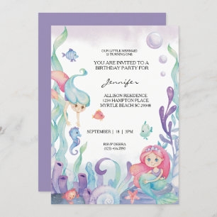 Convites Mermaid Girls - primeiro aniversario do Mar