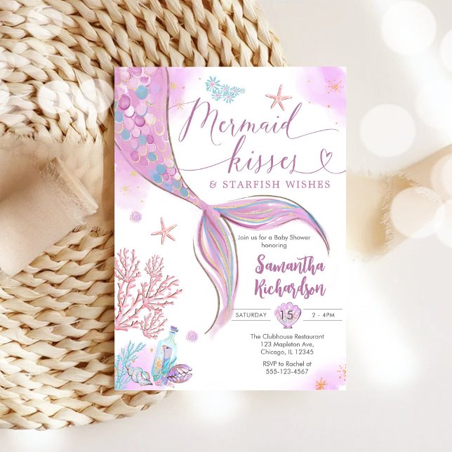 Convites Mermaid Kisses Under the Sea Baby Shower (Criador carregado)