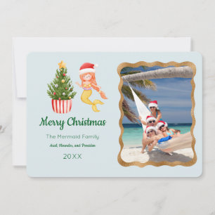 Convites Mermaid Merry Christmas Photo Greeting Card
