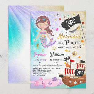 Convites Mermaid Pirate Birthday - Festa de Convocação para