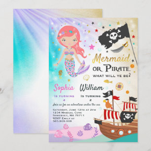 Convites Mermaid Pirate Birthday - Festa de Convocação para