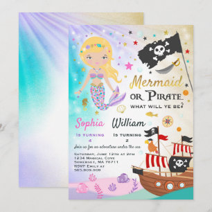 Convites Mermaid Pirate Birthday - Festa de Convocação para