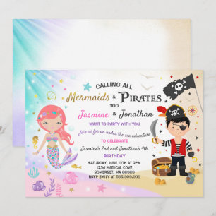 Convites Mermaid Pirate Birthday - Festa de Convocação para