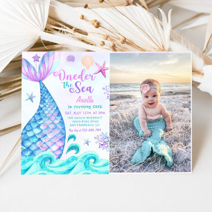 Convites Mermaid primeiro aniversario Oneder The Sea Party