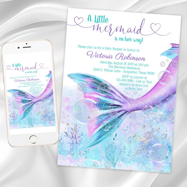 Convites Mermaid Tail Baby Chá de fraldas (Mermaid Tail Baby Shower Invitation. Instant download and printed invitations available.)