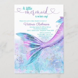 Convites Mermaid Tail Baby Chá de fraldas