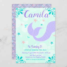 Convites Mermaid Tail Birthday Sob O Mar De Teal Roxo