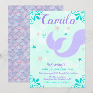 Convites Mermaid Tail Birthday Sob O Mar De Teal Roxo
