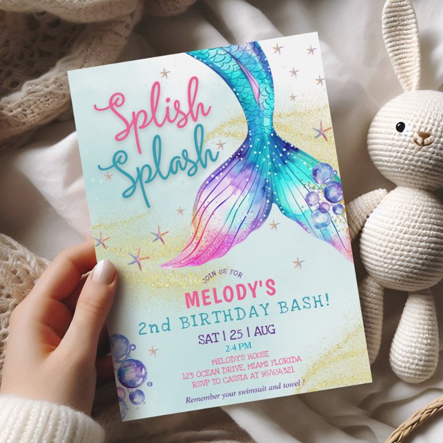 Convites Mermaid Tail Glitter 2nd Birthday Invitation (Criador carregado)
