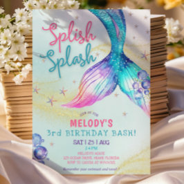 Convites Mermaid Tail Glitter 3rd Birthday Invitation