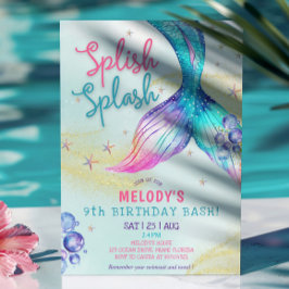 Convites Mermaid Tail Glitter 9th Birthday Invitation