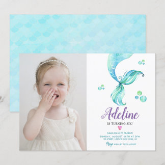 Convites Mermaid Tail Ocean Cute Watercolor Foto de Anivers