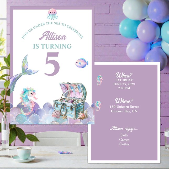 Convites Mermaid Tail Purple Girly Birthday Invitation (Criador carregado)