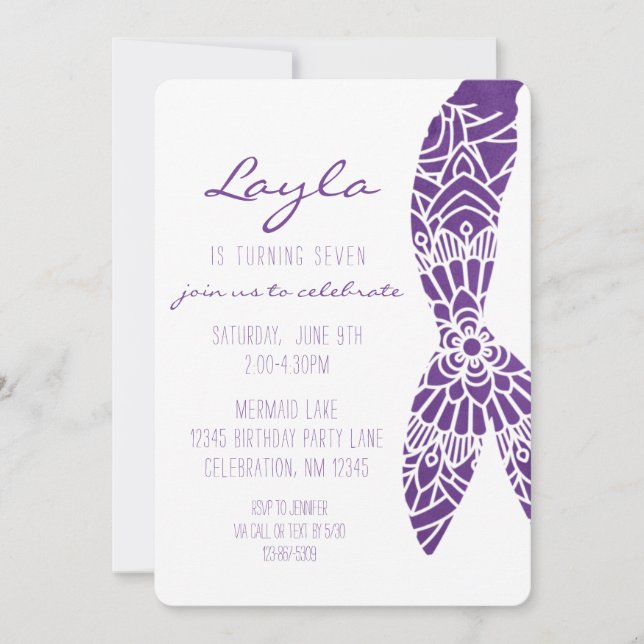 Convites Mermaid Tail Sob O Aniversário Da Garota Marinha (Frente)