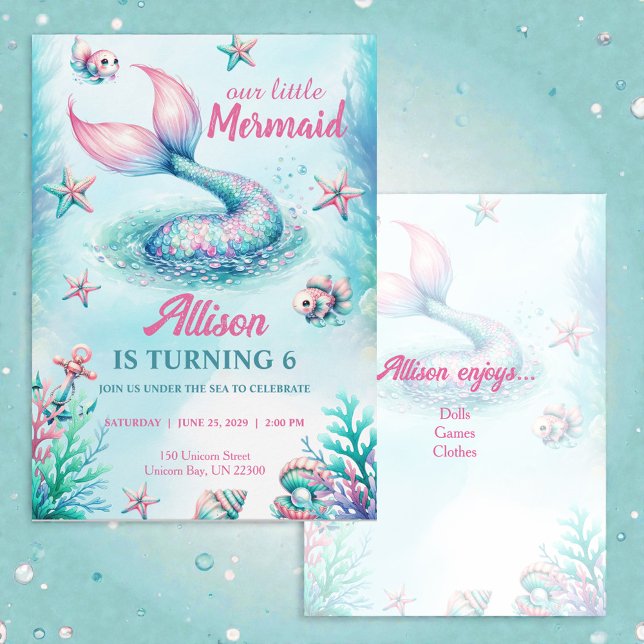 Convites Mermaid Tail Teal Pink Girly Birthday Invitation (Criador carregado)