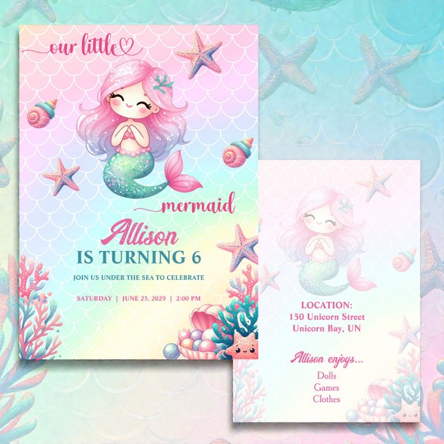 Convites Mermaid Tail Teal Pink Girly Birthday Invitation (Criador carregado)