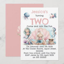 Convites Mermaid Themed 2nd Birthday Invitation