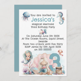 Convites Mermaid Themed 3rd  Birthday Invitation