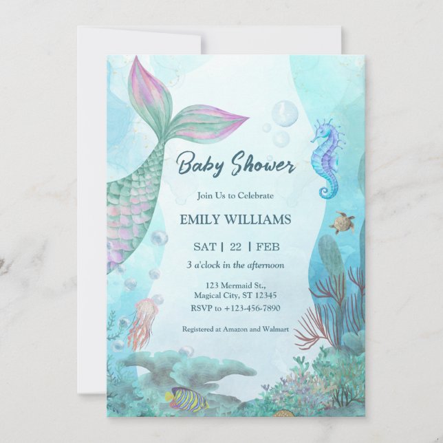 Convites Mermaid Under The Sea Baby Shower Invitations (Frente)