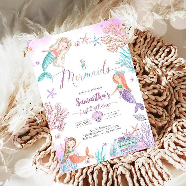 Convites Mermaid Under The Sea Birthday Invitation (Criador carregado)