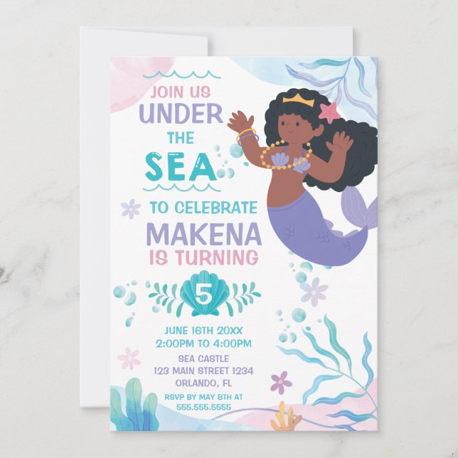 Convites Mermaid Under the Sea cute birthday invitation (Frente)