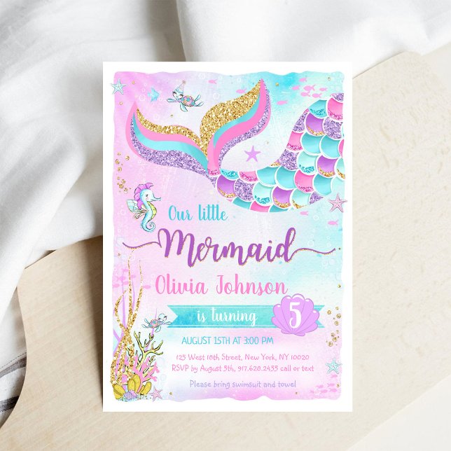 Convites Mermaid Under the Sea Girl Birthday (Criador carregado)