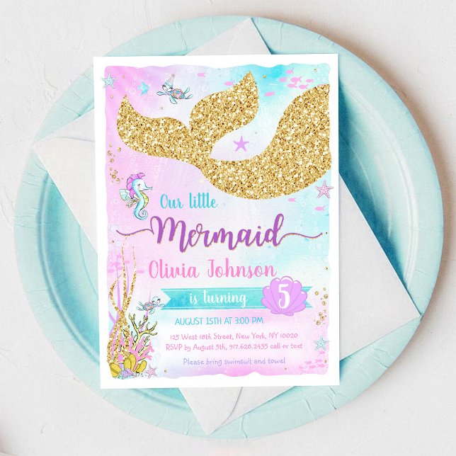 Convites Mermaid Under the Sea Rainbow Girl Birthday (Criador carregado)