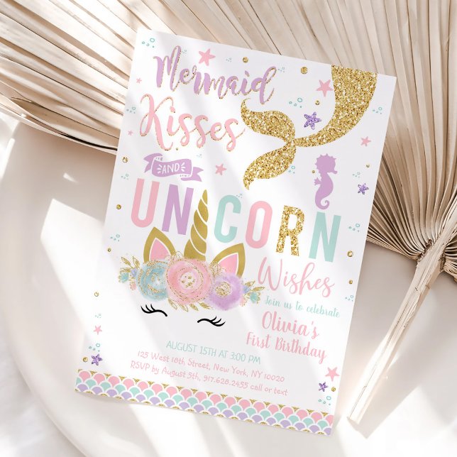 Convites Mermaid Unicorn Girl Birthday Invitation (Criador carregado)