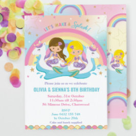 Convites Mermaid Unicorn Rainbow Party Twiter Aniversário