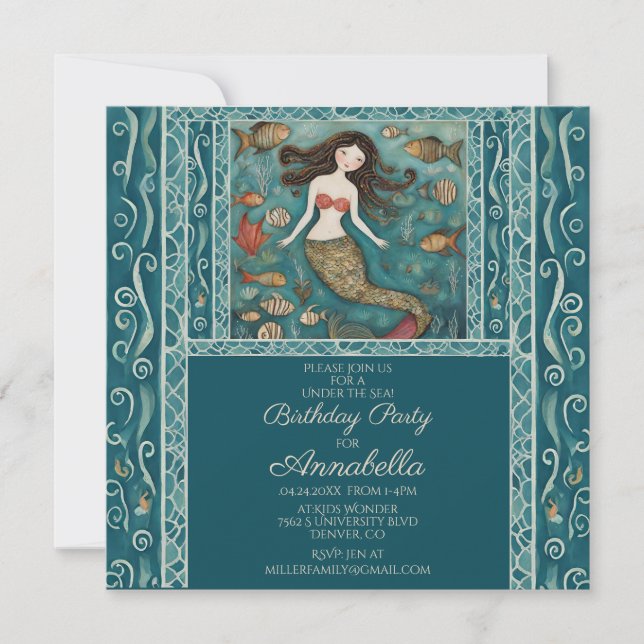 Convites Mermaid Watercolor Birthday (Frente)