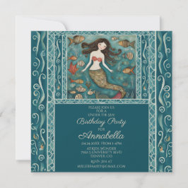 Convites Mermaid Watercolor Birthday