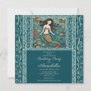 Convites Mermaid Watercolor Birthday