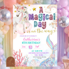 Convites Mermaids and Unicorns Magical Birthday invitation