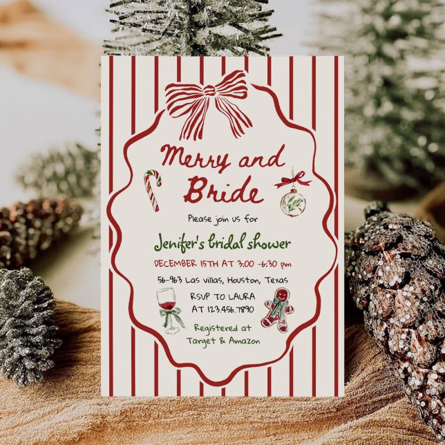 Convites Merry and Bride Hand Drawn Christmas Bridal Shower (Criador carregado)
