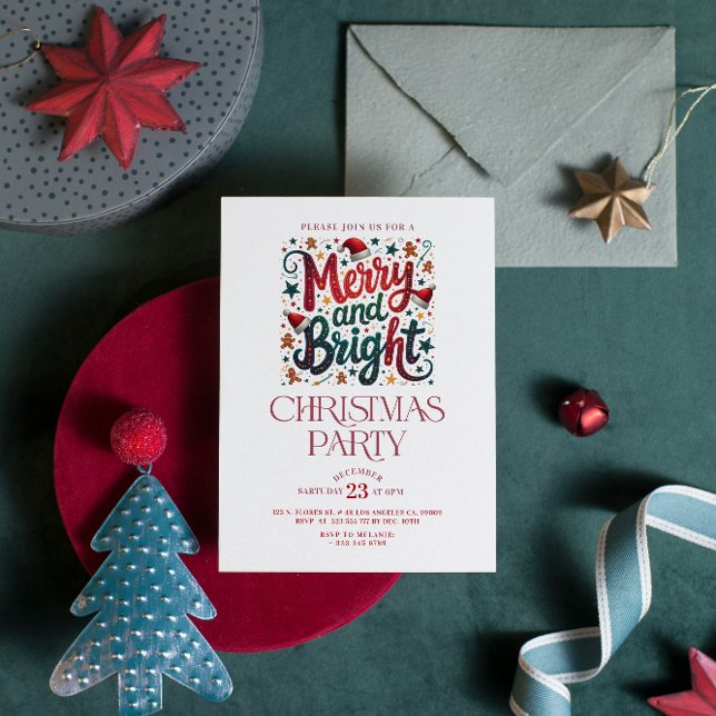 Convites Merry and Bright Retro Typography Party Invite (Criador carregado)